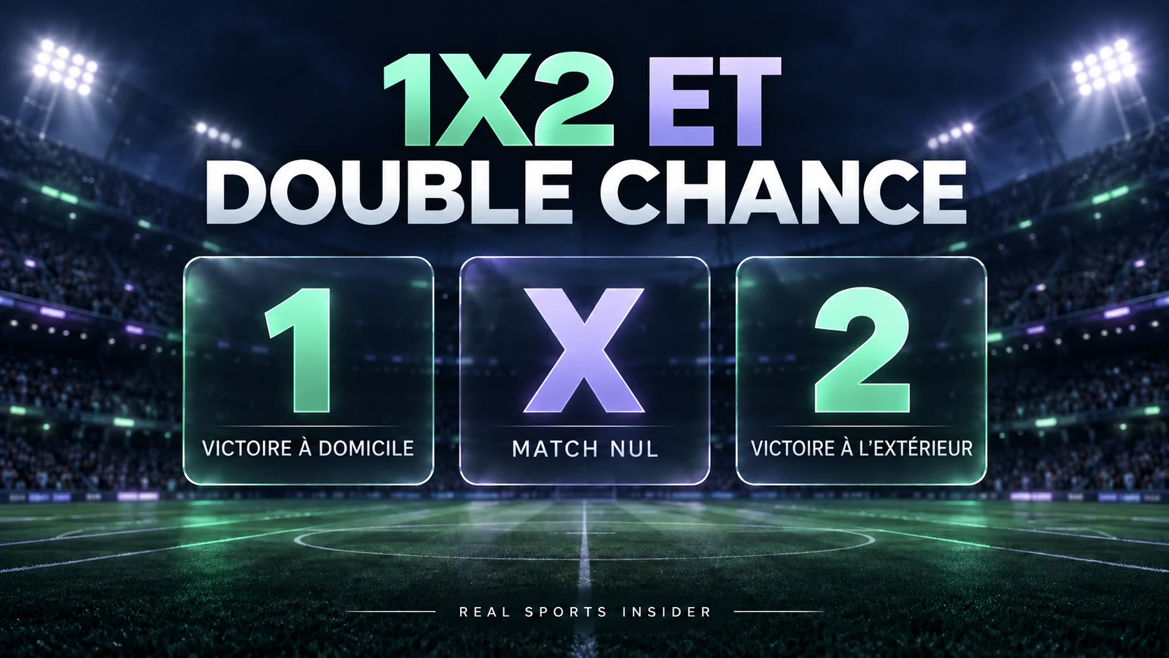 Couverture de football 1X2 et double chance montrant 1 pour victoire à domicile, X pour match nul et 2 pour victoire à l'extérieur. Couverture de football 1X2 et double chance montrant 1 pour victoire à domicile, X pour match nul et 2 pour victoire à l'extérieur.
